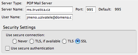 Nastavení pošty se SSL